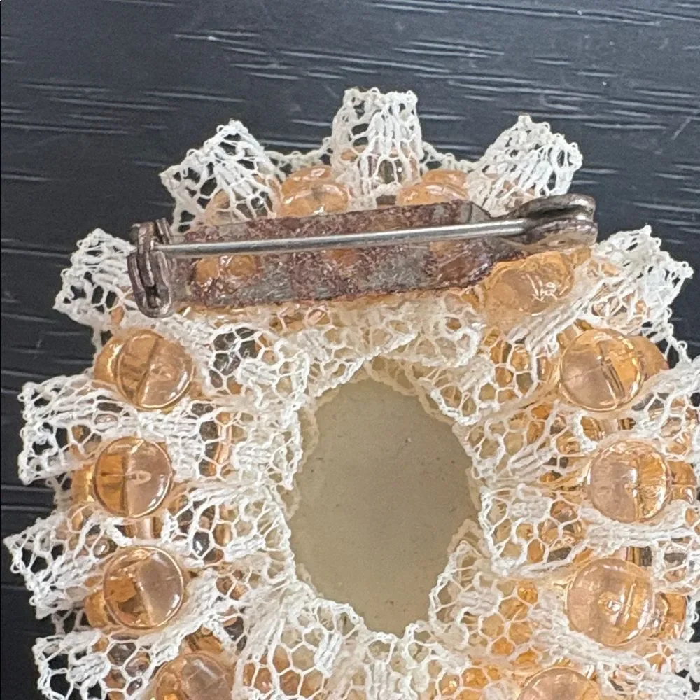 Vintage Cameo Brooch with Lace and Bow